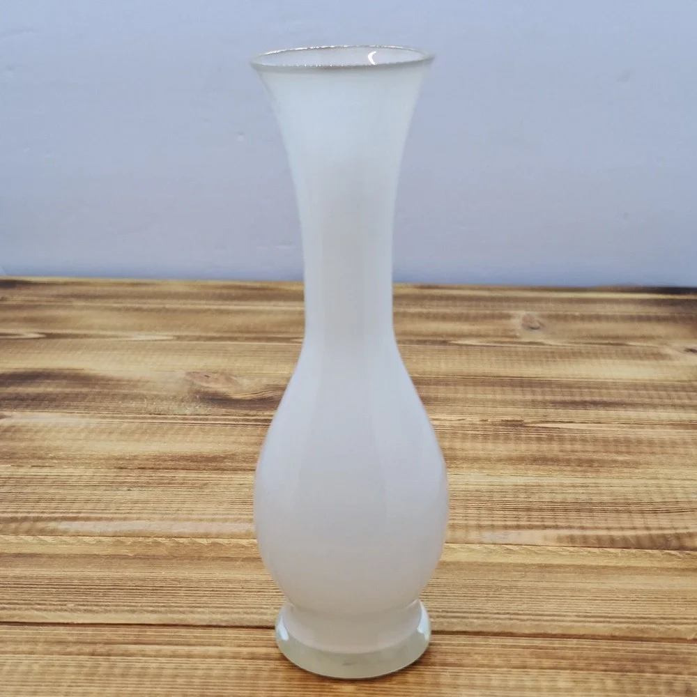 Vintage‎ Gold Rim Floral Tiny Encased White Bud Vase 6